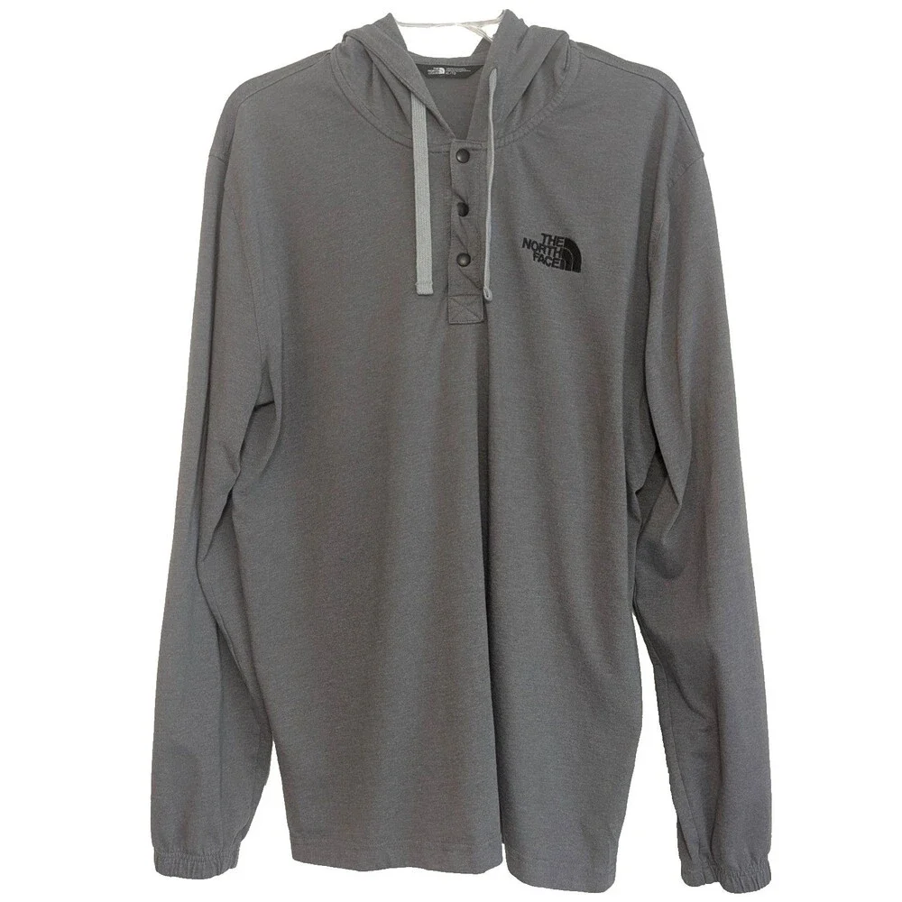 The North Face Men's XL Hoodie Henley 3 Snap Pullover Gray Cotton Blend F18